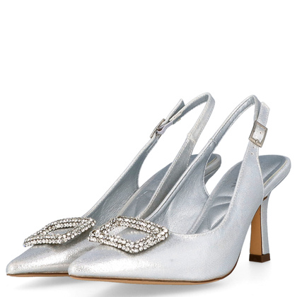 Szpilki bez pięty z ozdobą - MENBUR 25879 SREBRNE