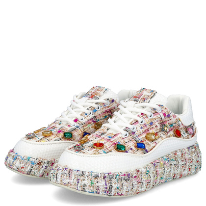 Sneakersy damskie z kryształkami - TYMOTEO LOVE 05 BEŻOWE