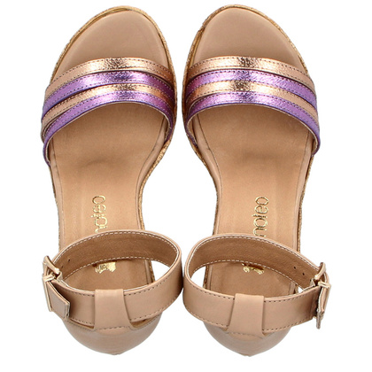 Sandały damskie na koturnie - TYMOTEO M2147 BEŻOWE