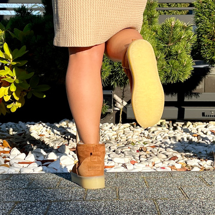 Skórzane śniegowce damskie - RAVINI 23 260 CAMEL