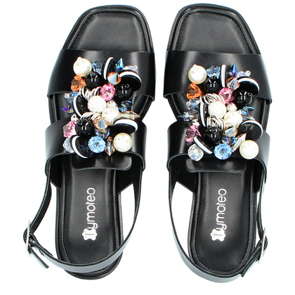 Skórzane sandały z ozdobą - TYMOTEO 3801 CZARNE