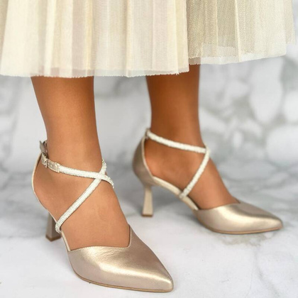 Szpilki ślubne z błyszczącymi paseczkami - KOTYL 3713 ZŁOTE