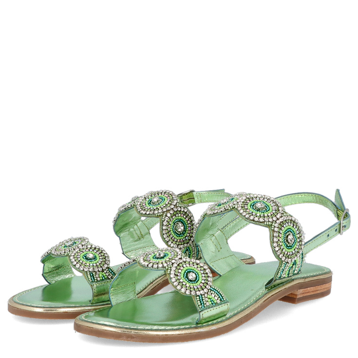 Eleganckie zdobne sandały - LEJADE 3755 PISTACJOWE