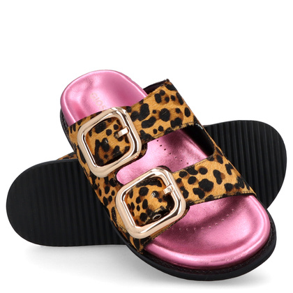 Skórzane klapki damskie - GIOSEPPO 75453 PANTERKA