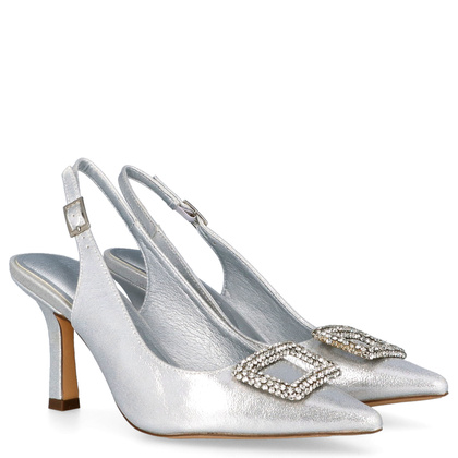 Szpilki bez pięty z ozdobą - MENBUR 25879 SREBRNE