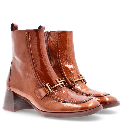 Lakierowane botki na słupku - HISPANITAS HI243727 BRĄZOWE