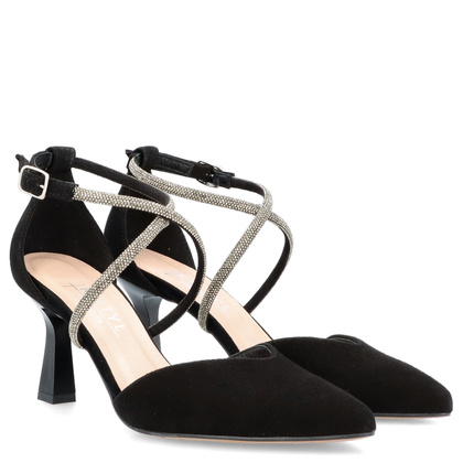 Szpilki z błyszczącymi paseczkami - KOTYL 3713 CZARNE