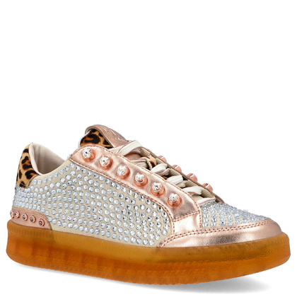 Błyszczące sneakersy damskie - EKP 3929K RÓŻOWE