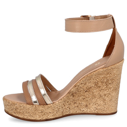 Sandały damskie na koturnie - TYMOTEO M2148 BEŻOWO ZŁOTE