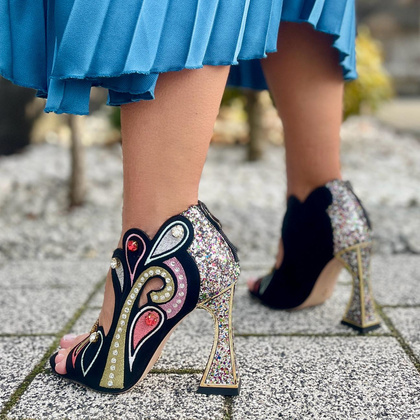 Efektowne sandały na ozdobnym słupku - SCAVIOLA S-152 CZARNE