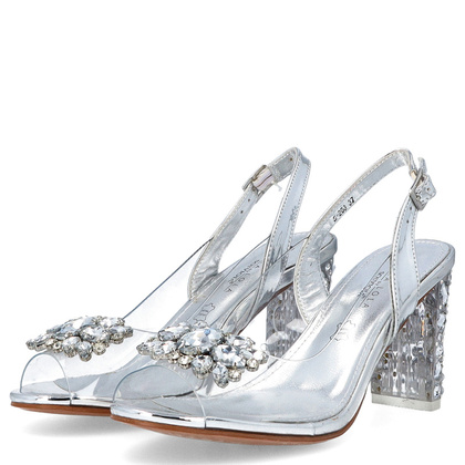 Sandały na modnym obcasie - SCAVIOLA S-208 SREBRNE