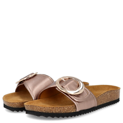 Skórzane klapki na korku - CAPRICE 9-27401-44 ZŁOTE