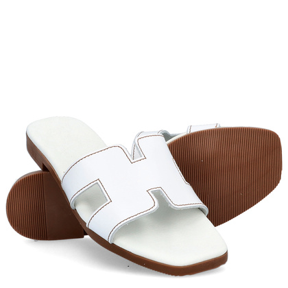 Wygodne klapki ze skóry - OH! MY SANDALS 5566 BIAŁE