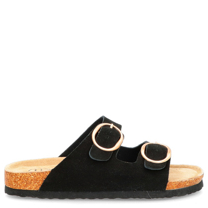 Skórzane klapki na korku - FILIPPO DK7061/25 CZARNE