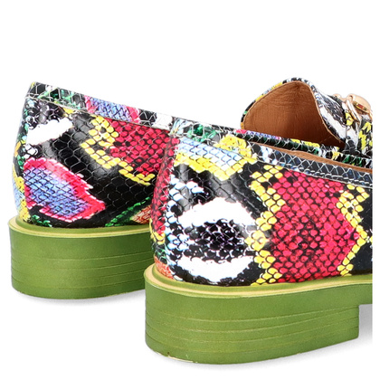 Kolorowe skórzane mokasyny - TYMOTEO A1005 KOLOROWY WĄŻ+ZIELONY