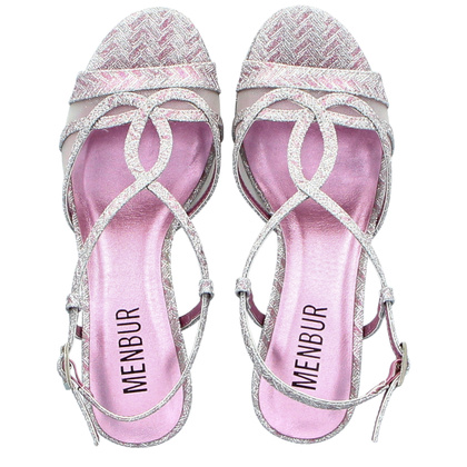 Zjawiskowe sandały na obcasie - MENBUR 24755 SREBRNE