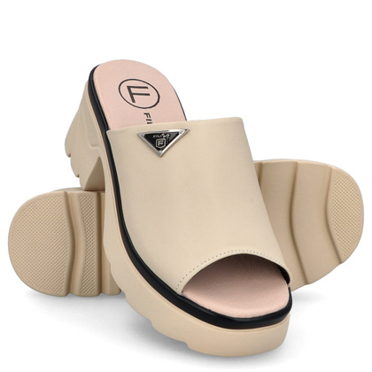 Skórzane klapki na obcasie - FILIPPO DK4616/24 BEŻOWE