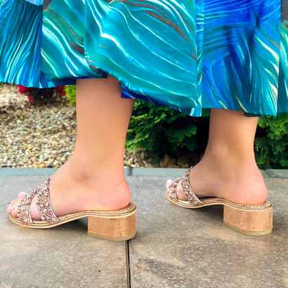 Eleganckie klapki ze skóry - BOTTEGA SMERALDA 296AAQ RÓŻOWE ZŁOTO