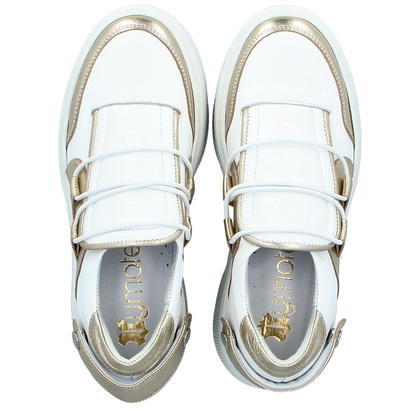 Sneakersy na lekkiej podeszwie - TYMOTEO R1001 BIAŁO-ZŁOTE