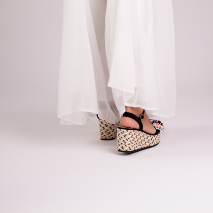 Modne sandały na koturnie - SCAVIOLA S-395 CZARNE