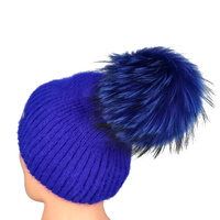 Czapka damska z pomponem - RABIONEK AN23.06PNJ  GRANATOWA