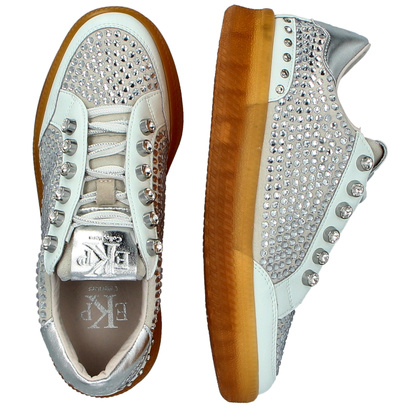 Błyszczące sneakersy damskie - EKP 3929K BIAŁE