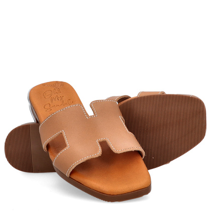 Wygodne klapki ze skóry - OH! MY SANDALS 5566 JASNY BRĄZ