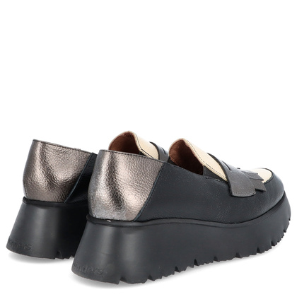 Hiszpańskie półbuty ze skóry - WONDERS C-7312 CZARNO-BEŻOWE