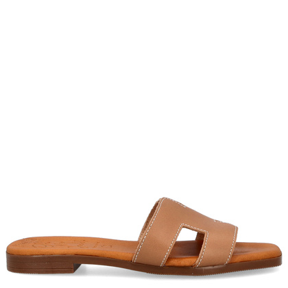 Wygodne klapki ze skóry - OH! MY SANDALS 5566 JASNY BRĄZ