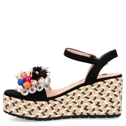 Modne sandały na koturnie - SCAVIOLA S-395 CZARNE