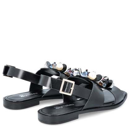 Skórzane sandały z ozdobą - TYMOTEO 3801 CZARNE