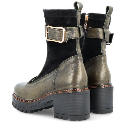 Skórzane botki na platformie - SIMEN 7197A KHAKI