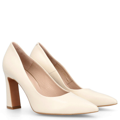 Czółenka na designerskim slupku - BRAVO MODA 0063 KREMOWE