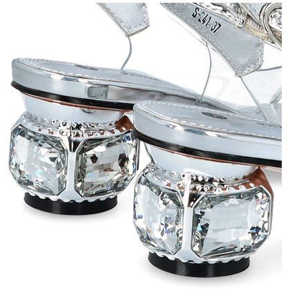 Silikonowe sandały na ozdobnym obcasie - SCAVIOLA S-241 SREBRNE