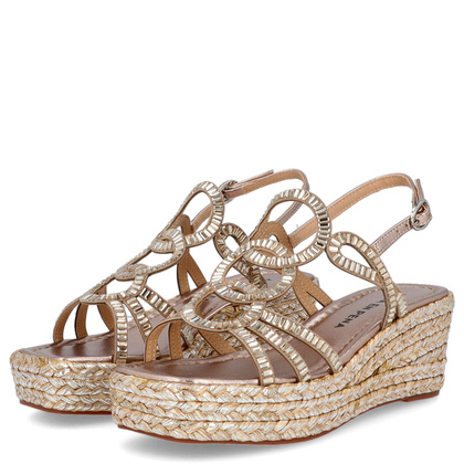 Hiszpańskie sandały na niskim koturnie - ALMA EN PENA V2551454 ZŁOTE