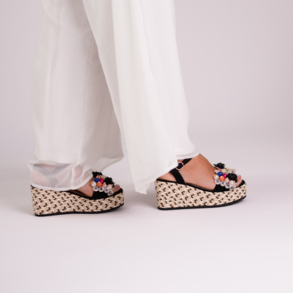 Modne sandały na koturnie - SCAVIOLA S-395 CZARNE