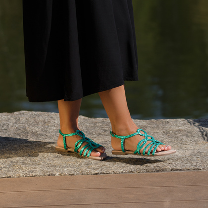 Skórzane płaskie sandałki - GIOSEPPO 71746 TURKUSOWE