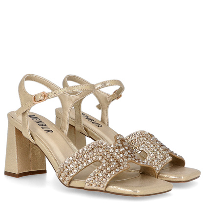 Błyszczące sandały na słupku - MENBUR 24745 ZŁOTE