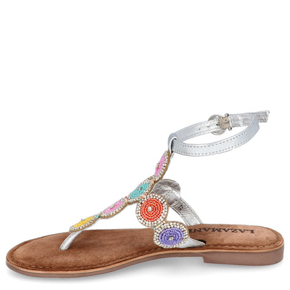 Skórzane sandały damskie - LAZAMANI LA75452 SREBRNE