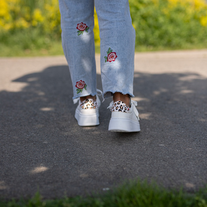 Sneakersy skórzane premium - GIO+ PIA354A BIAŁE PANTERKA