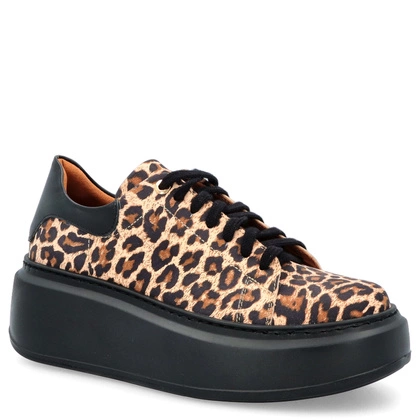 Skórzane sneakersy w panterkę  - TYMOTEO L1044 PANTERA CZARNY