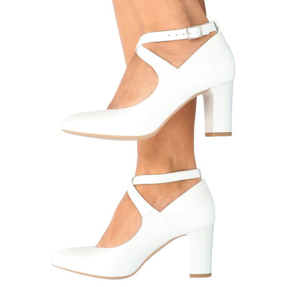 Pełne czółenka ślubne - KOTYL 7091 ECRU PERŁOWE