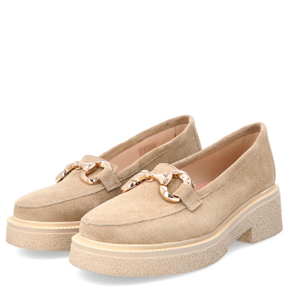 Skórzane mokasyny z klamrą - TYMOTEO L1053 BEŻOWE