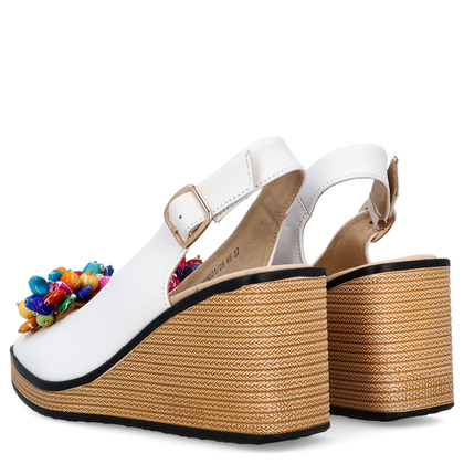 Skórzane sandały na koturnie - FILIPPO DS6021/25 BIAŁE