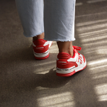 Sneakersy premium unisex - PLEIN SPORT SAES-USC0737 CZERWONO-BIAŁE