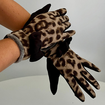 Rękawiczki damskie panterka - TYMOTEO LOVE R06 CZARNE