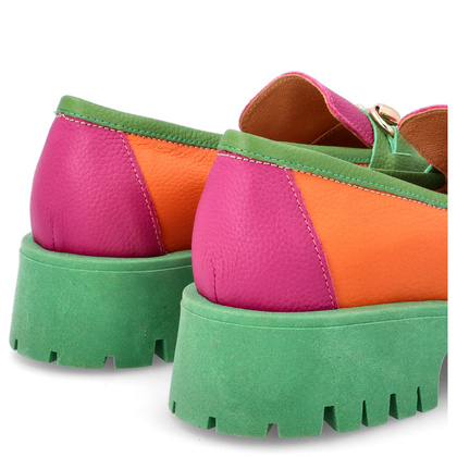 Kolorowe mokasyny ze skóry - TYMOTEO A1003 POMARAŃCZ ZIELEŃ RÓŻ