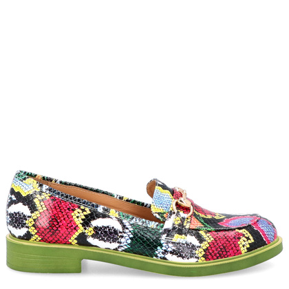 Kolorowe skórzane mokasyny - TYMOTEO A1005 KOLOROWY WĄŻ+ZIELONY