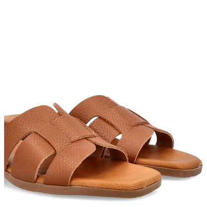 Wygodne klapki ze skóry - OH! MY SANDALS 5600 BRĄZOWE