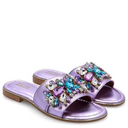 Eleganckie klapki ze skóry - BOTTEGA SMERALDA 215WLD FIOLETOWE